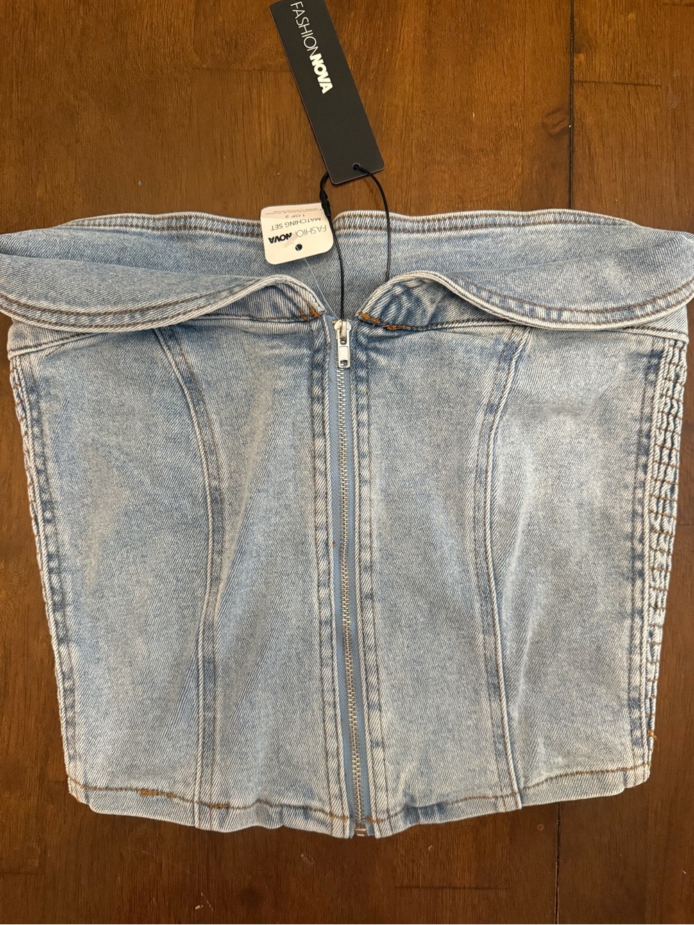 Fashion Nova Light Blue Denim Corset Top